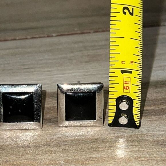 Vintage Swank Cufflinks with Black Onyx Style Inlay Men’s Silver Tone Classic - Picture 3 of 7